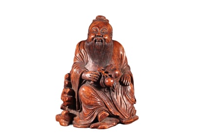 Vintage Chinese Bamboo Carved Sage Statue