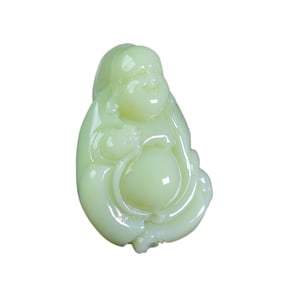 Superb Chinese Hetian Jade Carved Laughing Buddha Pendant