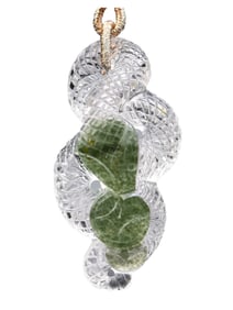 Beautiful Natural Green Crystal Carved Snake Pendant w Hand Woven Necklace