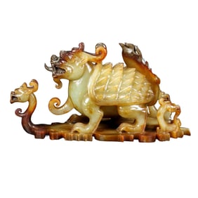 Superb Old Chinese Hetian Jade Carved Dragon Turtle Statue