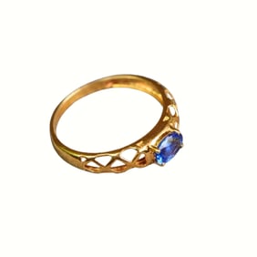 High Quality 18K Gold Inlay Sapphire Ring