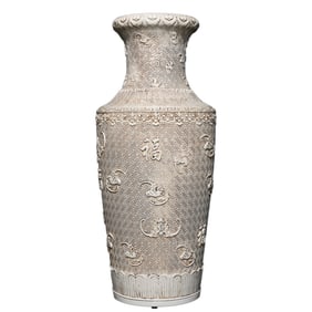 Chinese White Glaze Low Relief Fortune Bat Design Porcelain Vase