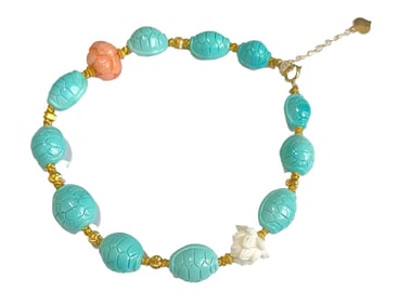 High Quality Natural Turquoise Carved Turtle Shell Beads Bracelet
