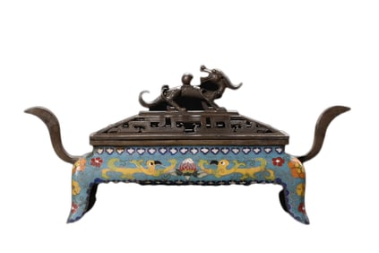 Vintage Chinese Copper Cloisonne Fortune Dragon Incense Burner