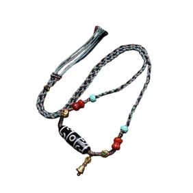 Hand Woven Tibetan 3 Eye DZI Agate Lucky Pendant