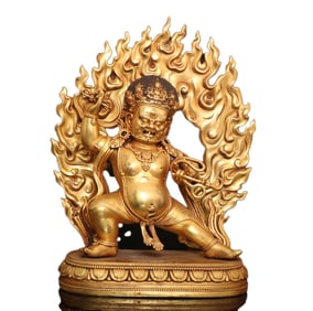 Superb Old Tibetan Gilt Gold Copper Vajrapani Statue