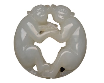 Chinese Hetian Jade Carved Monkey Pendant