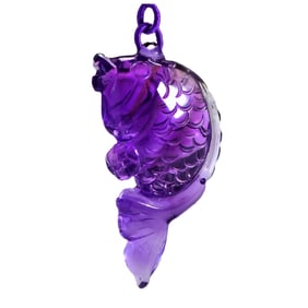 Beautiful Amethyst Carved Fish Pendant w Hand Woven Beads Necklace