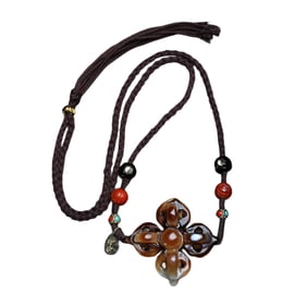Tibetan Pestle Xiangmo Pendant w Hand Woven Beads Necklace