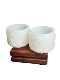 A Pair Superb Chinese White Hetian Jade Carved Lotus Flower Cups