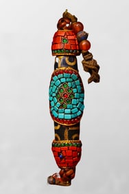 Vintage Tibetan DZI Agate Inlay Turquoise & Gem Pendant