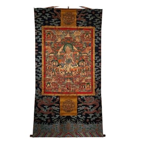 Tibetan Buddhism Sheepskin & Silk Padmasambhava Buddha Tangka