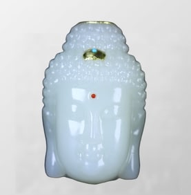 Superb Chinese White Hetian Jade Carved Buddha Head Statue