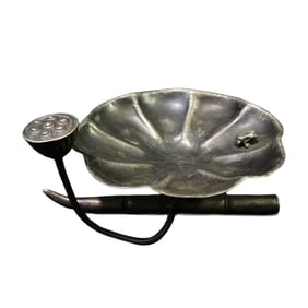 Vintage Chinese Pure Silver Lotus Leaf & Lotus Pod Brush Washer