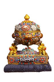 Tibetan Silver Wires Inlay DZI Agate & Gems Statue