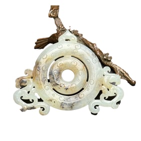 Chinese Hetian Jade Carved Phoenix Jade Bi Pendant