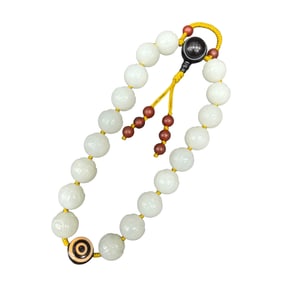 Superb Chinese White Hetian Jade Carved Lotus Flower Beads Bracelet