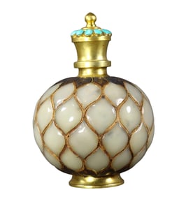 Vintage Chinese Gilt Gold Copper Inlay Hetian Jade & Turquoise Vase