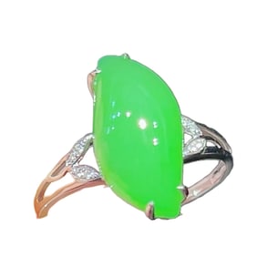 Superb Chinese 18K Gold Inlay Green Hetian Jade Ring