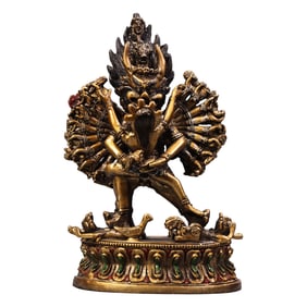 Tibetan Buddhism Colored Drawing Gilt Gold Copper Buddha Statue