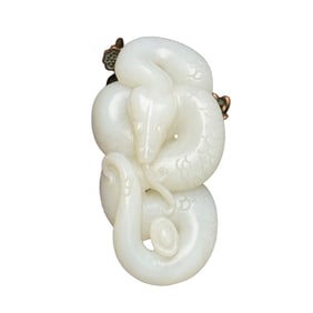 Superb Chinese White Hetian Jade Carved Snake Pendant