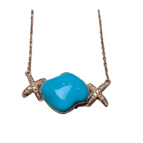 Exquisite 18K Gold Inlay Turquoise & Diamond Lucky Pendant