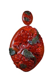 Superb Chinese Nanhong Agate Carved Flowers Bird Pendant