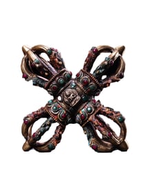 Tibetan Buddhism Gilt Gold Copper Inlay Turquoise & Gems Pestle Xiangmo Statue