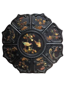 Chinese Zitan Wood Inlay Shoushan Stone & Shell Flowers Bird Design Jewellery Box