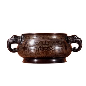 Vintage Chinese Copper Inlay Silver Wires Incense Burner