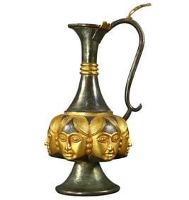 Vintage Chinese Gilt Gold Copper Figure Face Pot