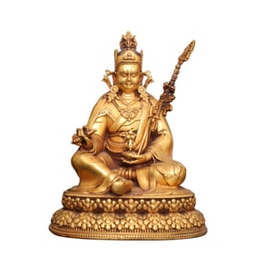 Old Tibetan Gilt Gold Copper Padmasambhava Buddha Statue