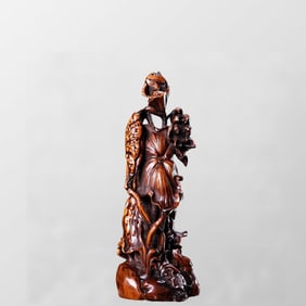 Old Chinese Boxwood Wood Carved Lotus Leaf Statue
