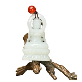 Superb Chinese Natural Hetian Jade Carved Kwan-yin Pendant