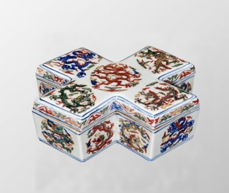Old Chinese Wucai Fortune Dragon Design Porcelain Box