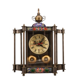 Vintage Bronze Cloisonne Machine Clock