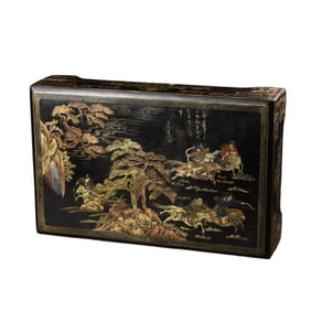 Chinese Gilt Gold Wooden-cored Lacquerware Figure Design Jewellery Box