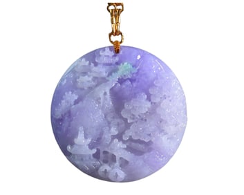 Exquisite Purple Jadeite Carved Visit Friend In Remote Mountains Pendant w Hand Woven Beads Necklace