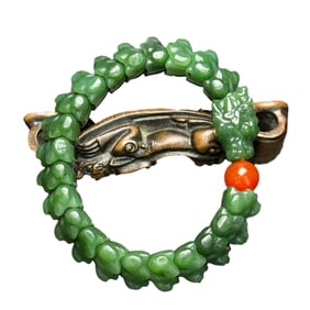 Superb Chinese Green Hetian Jade Fortune Dragon Beads Bracelet