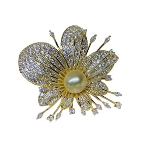 Beautiful Silver Plated Gilt Gold Inlay Pearl Butterfly Brooch