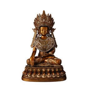 Superb Old Tibetan Gilt Gold Copper Buddha Statue