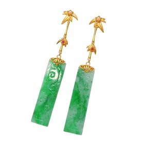 A Pair Beautiful 925 Silver Inlay Jadeite Earrings
