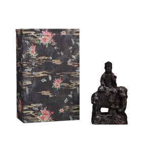 Vintage Chenxiang Wood Carved Samantabhadra Statue w Box