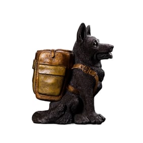 Vintage Chinese Gilt Gold Copper Fortune Dog Brush Pot