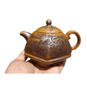 Chinese Yixing Zisha Clay Mountain River Scene Design Teapot w Artist Signed