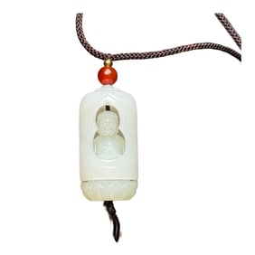 Superb Chinese White Hetian Jade Carved Buddha Pendant