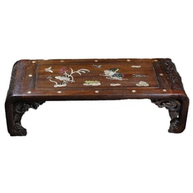 Vintage Chinese Huali Wood Inlay Shell Butterfly Design Table