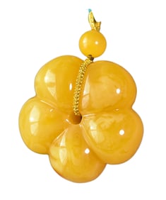 Beautiful Beeswax Carved Flower Pendant w Hand Woven Beads Necklace