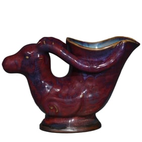 Vintage Chinese Variable Glaze Jun Kiln Fortune Sheep Porcelain Cup Statue