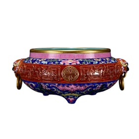 Chinese Qing Dynasty Gilt Edge Gilt Gold Famille Rose Enamel Double Ring Porcelain Incense Burner